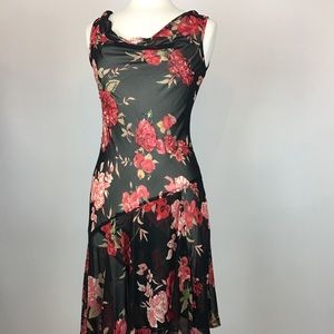 Black & Red Floral Sheer Dress